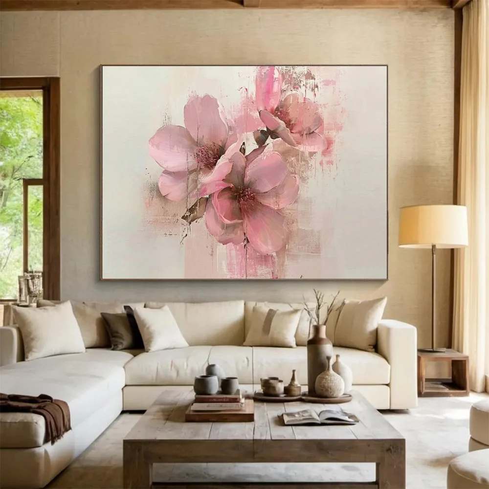 Days Handmade Botanical White Romantic Abstract Canvas Artwork QRO36